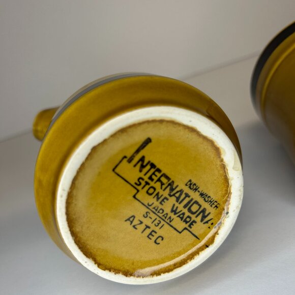 International Stoneware Japan Creamer and Mug Mustard Color Set Aztec S-131 - Picture 3 of 6